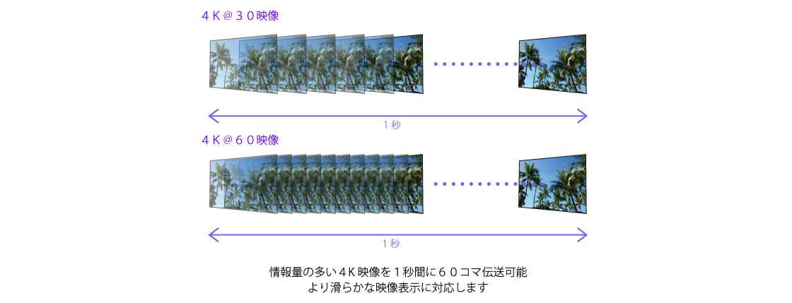 最大4K UHD@60 4:4:4 （最大伝送帯域18Gbps）対応