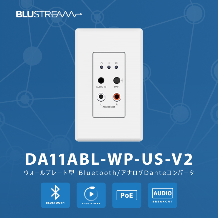 ウォールプレート型 Bluetooth/アナログDanteコンバータ