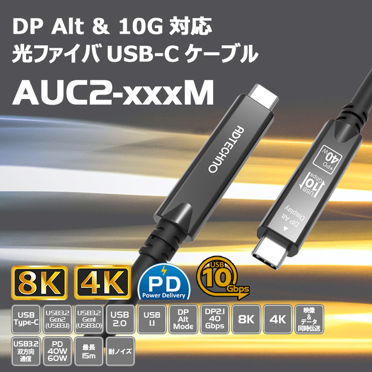 DP Alt & 10G対応 光ファイバUSB-Cケーブルシリーズ